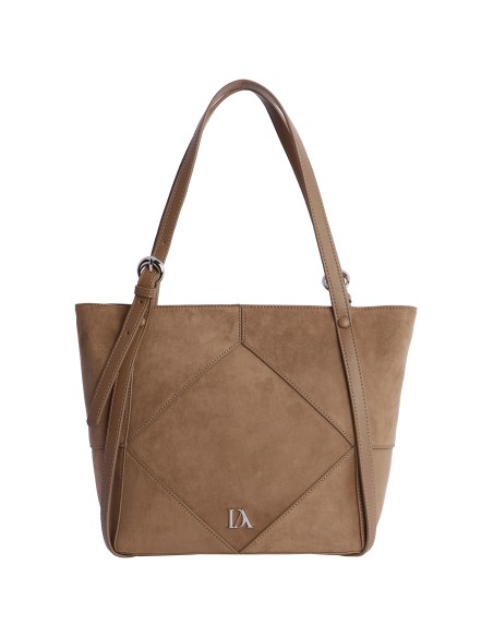 SHOPPER-ANTELINA-MARRÓN-TAUPE-ASAS-HOMBRO-CIERRE-CREMALLERA-REINA-DON-ALGODÓN