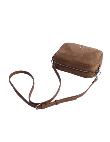 BANDOLERA-MARRÓN-TAUPE-ANTELINA-ASA-REGULABLE-LOGO-FRONTAL-CREMALLERA-TRASERA-DON-ALGODÓN