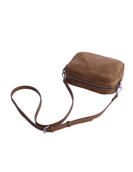 BANDOLERA-MARRÓN-TAUPE-ANTELINA-ASA-REGULABLE-LOGO-FRONTAL-CREMALLERA-TRASERA-DON-ALGODÓN