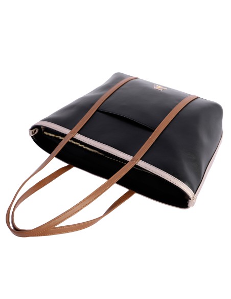 SHOPPER-NEGRO-COMBINADO-MARRÓN-BLANCO-ASAS.HOMBRO--LUNETA-DON-ALGODÓN