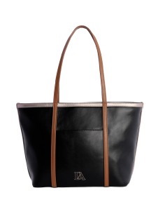 SHOPPER-NEGRO-COMBINADO-MARRÓN-BLANCO-ASAS.HOMBRO--LUNETA-DON-ALGODÓN