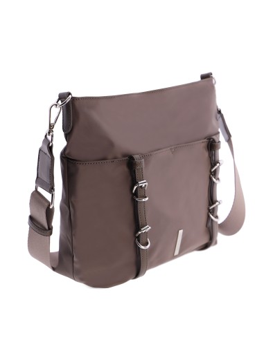 BANDOLERA-NYLON-TAUPE.DETALLES-PLATA-COMPARTIMENTO-TRASERO-TUNDRA-DON-ALGODÓN