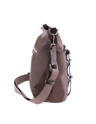 BANDOLERA-NYLON-TAUPE.DETALLES-PLATA-COMPARTIMENTO-TRASERO-TUNDRA-DON-ALGODÓN