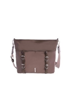 BANDOLERA-NYLON-TAUPE.DETALLES-PLATA-COMPARTIMENTO-TRASERO-TUNDRA-DON-ALGODÓN