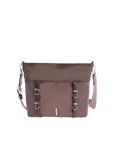 BANDOLERA-NYLON-TAUPE.DETALLES-PLATA-COMPARTIMENTO-TRASERO-TUNDRA-DON-ALGODÓN