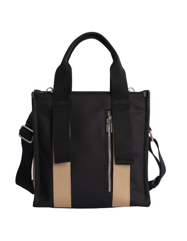 BOLSO-DOS-ASAS-MANO-ASA-BANDOLERA-REGULABLE-NEGRO-COMBINADO-BEIGE-ARVIKA-DON-ALGODÓN