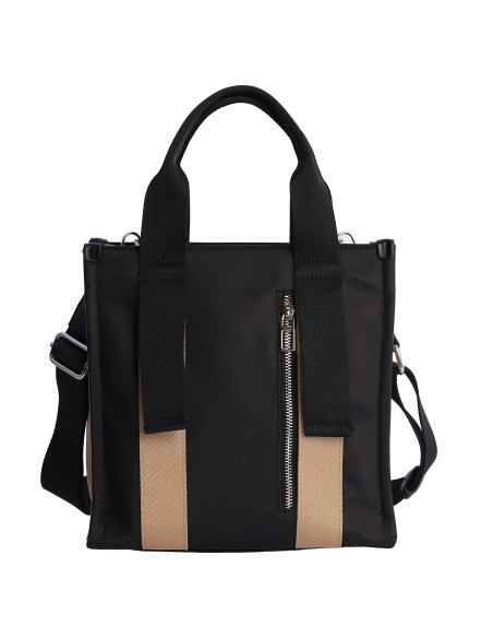 BOLSO-DOS-ASAS-MANO-ASA-BANDOLERA-REGULABLE-NEGRO-COMBINADO-BEIGE-ARVIKA-DON-ALGODÓN
