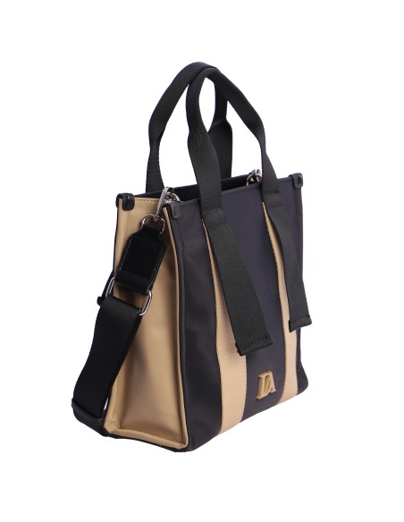 BOLSO-DOS-ASAS-MANO-ASA-BANDOLERA-REGULABLE-NEGRO-COMBINADO-BEIGE-ARVIKA-DON-ALGODÓN