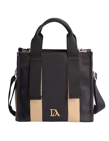 BOLSO-DOS-ASAS-MANO-ASA-BANDOLERA-REGULABLE-NEGRO-COMBINADO-BEIGE-ARVIKA-DON-ALGODÓN