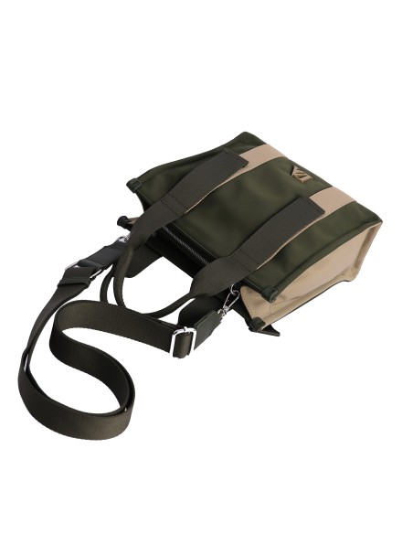 BOLSO-DOS-ASAS-MANO-ASA-BANDOLERA-REGULABLE-KAKI-COMBINADO-BEIGE-ARVIKA-DON-ALGODÓN