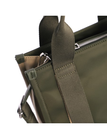 BOLSO-DOS-ASAS-MANO-ASA-BANDOLERA-REGULABLE-KAKI-COMBINADO-BEIGE-ARVIKA-DON-ALGODÓN