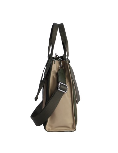 BOLSO-DOS-ASAS-MANO-ASA-BANDOLERA-REGULABLE-KAKI-COMBINADO-BEIGE-ARVIKA-DON-ALGODÓN