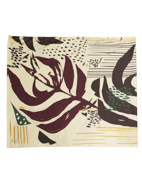 PAÑUELO-RECTANGULAR-ESTAMPADO-HOJAS-COLORES-OTOÑALES-MARRÓN-BEIGE-OCRE-DON-ALGODÓN