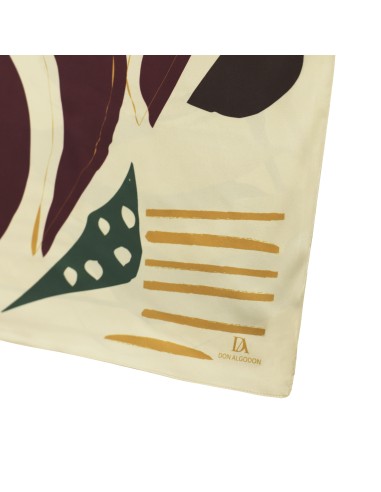 PAÑUELO-RECTANGULAR-ESTAMPADO-HOJAS-COLORES-OTOÑALES-MARRÓN-BEIGE-OCRE-DON-ALGODÓN