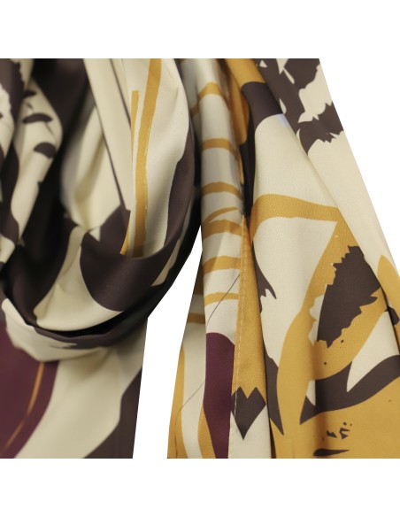 PAÑUELO-RECTANGULAR-ESTAMPADO-HOJAS-COLORES-OTOÑALES-MARRÓN-BEIGE-OCRE-DON-ALGODÓN