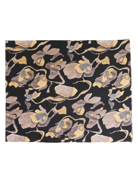 BUFANDA-ESTAMPADO-FLORES-MARRONES-NEGRO-DON-ALGODÓN