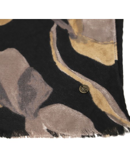 BUFANDA-ESTAMPADO-FLORES-MARRONES-NEGRO-DON-ALGODÓN