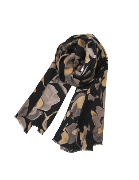 BUFANDA-ESTAMPADO-FLORES-MARRONES-NEGRO-DON-ALGODÓN