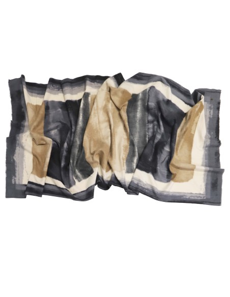 BUFANDA-PINCELADAS-GRUESAS-MARRÓN-GRIS-BEIGE-FLECOS-DON-ALGODÓN