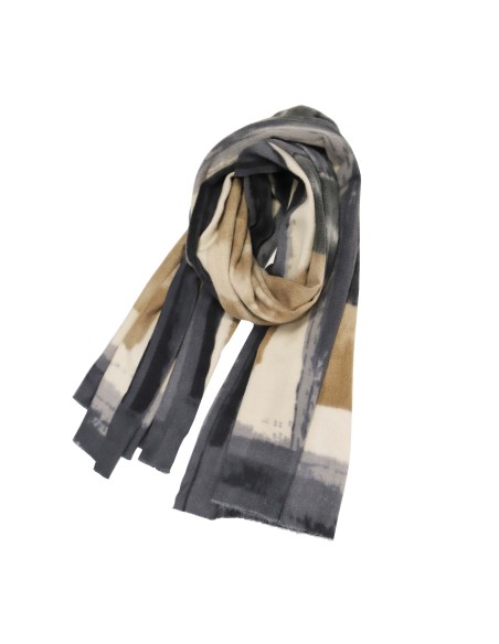 BUFANDA-PINCELADAS-GRUESAS-MARRÓN-GRIS-BEIGE-FLECOS-DON-ALGODÓN