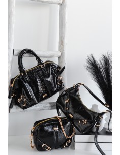 BANDOLERA-PEQUEÑA-CHAROL-NEGRO-ASA-COMBINADA-DETALLES-DORADOS-NOCO-COMPLEMENTOS 2