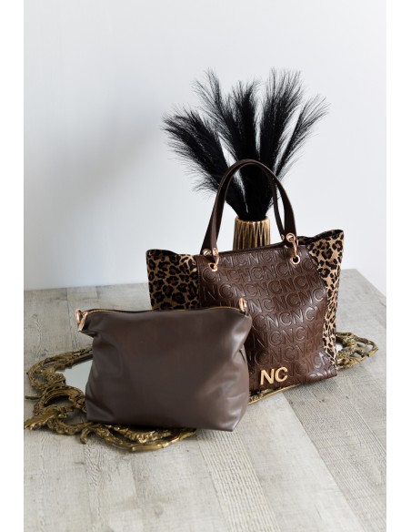 BOLSO-SHOPPER-COMBINADO-ANIMAL-PRINT-PIEL-SINTÉTICA-LOGO-GRABADO-NECESER-INTERIOR-NOCO-COMPLEMENTOS