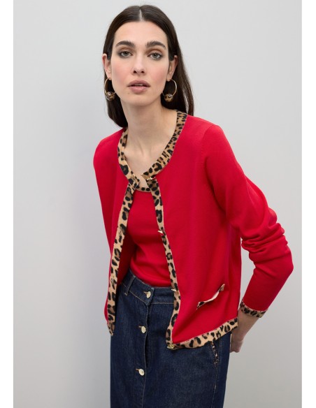 CÁRDIGAN-ROJO-DETALLES-ANIMAL-PRINT-BOTONES-DORADOS-LOLA-CASADEMUNT