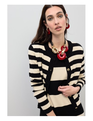 CÁRDIGAN-BICOLOR-NEGRO-BEIGE-RAYAS-LOLA-CASADEMUNT