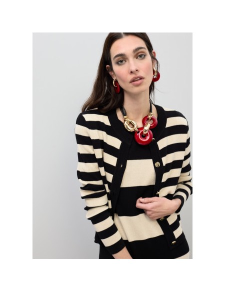 CÁRDIGAN-BICOLOR-NEGRO-BEIGE-RAYAS-LOLA-CASADEMUNT