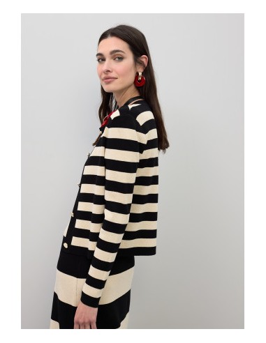 CÁRDIGAN-BICOLOR-NEGRO-BEIGE-RAYAS-LOLA-CASADEMUNT