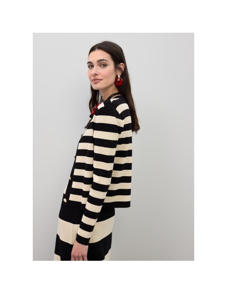 CÁRDIGAN-BICOLOR-NEGRO-BEIGE-RAYAS-LOLA-CASADEMUNT