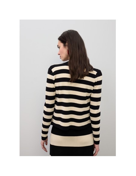 CÁRDIGAN-BICOLOR-NEGRO-BEIGE-RAYAS-LOLA-CASADEMUNT