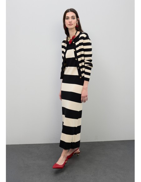 CÁRDIGAN-BICOLOR-NEGRO-BEIGE-RAYAS-LOLA-CASADEMUNT