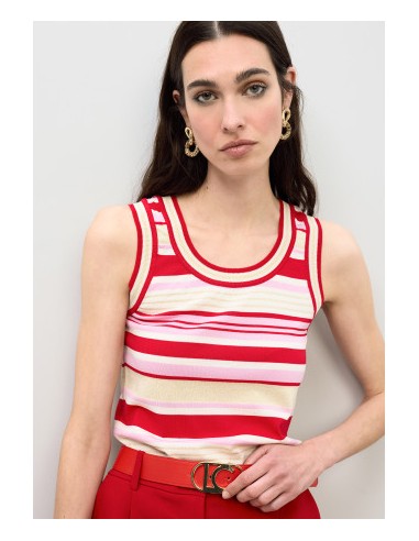 TOP-TRICOLOR-ROJO-BEIGE-ROSA-CUELLO-REDONDO-DETALLES-LÚREX-LOLA-CASADEMUNT