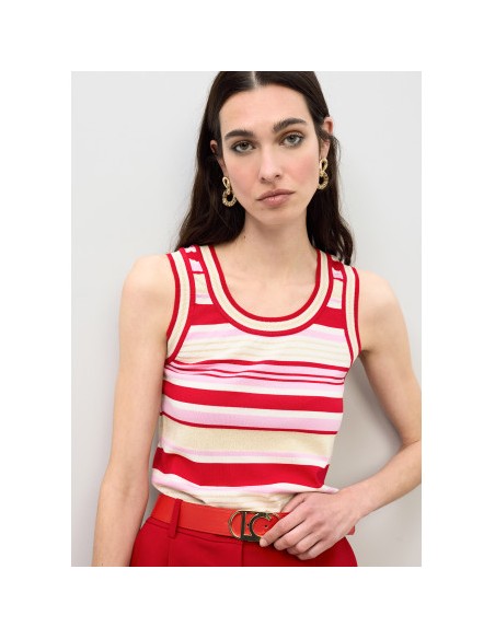TOP-TRICOLOR-ROJO-BEIGE-ROSA-CUELLO-REDONDO-DETALLES-LÚREX-LOLA-CASADEMUNT
