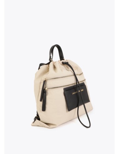 MOCHILA-SACO-CRUDO-DETALLES-NEGROS-CIERRE-CORDÓN-AJUSTABLE-VOMÀRTIMENTOS-FRONTALES-ASA-MANO-ASAS-REGULABLES-LOLA-CASADEMUNT