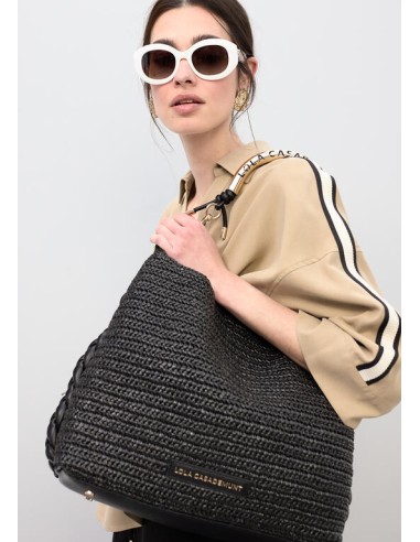 SHOPPER-EFECTO-RAFIA-DOS-ASAS-METÁLICA-DORADA-LOGOTIPADA-ASA-PIEL-SINTÉTICA-CIERRE-IMÁN-TRENZADO-LATERALES-LOLA-CASADEMUNT