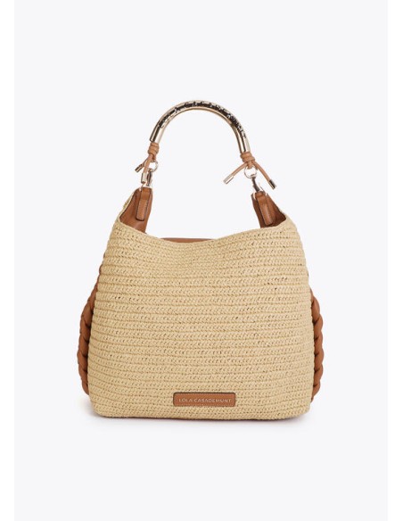 SHOPPER-EFECTO-RAFIA-DOS-ASAS-METÁLICA-DORADA-LOGOTIPADA-ASA-PIEL-SINTÉTICA-CIERRE-IMÁN-TRENZADO-LATERALES-LOLA-CASADEMUNT