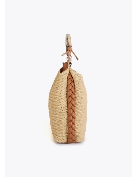 SHOPPER-EFECTO-RAFIA-DOS-ASAS-METÁLICA-DORADA-LOGOTIPADA-ASA-PIEL-SINTÉTICA-CIERRE-IMÁN-TRENZADO-LATERALES-LOLA-CASADEMUNT