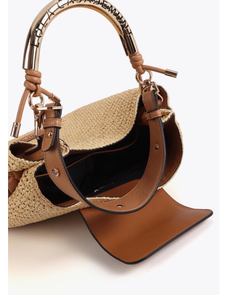 SHOPPER-EFECTO-RAFIA-DOS-ASAS-METÁLICA-DORADA-LOGOTIPADA-ASA-PIEL-SINTÉTICA-CIERRE-IMÁN-TRENZADO-LATERALES-LOLA-CASADEMUNT