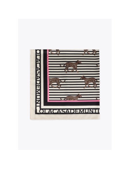PAÑUELO-SATINADO-ESTAMPADO-RAYAS-LEOPARDOS-FONDO-BEIGE-LOLA-CASADEMUNT