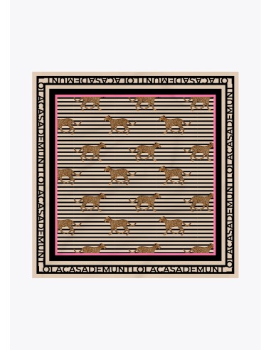 PAÑUELO-SATINADO-ESTAMPADO-RAYAS-LEOPARDOS-FONDO-BEIGE-LOLA-CASADEMUNT