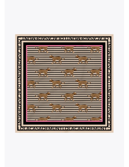 PAÑUELO-SATINADO-ESTAMPADO-RAYAS-LEOPARDOS-FONDO-BEIGE-LOLA-CASADEMUNT