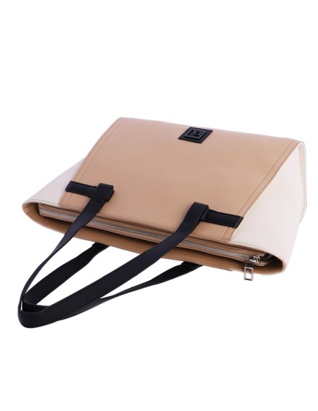 BOLSO-SHOPPER-BEIGE-BLANCO-ROTO.NEGRO-ASAS-HOMBRO-COMPARTIMENTO-TRASERO-CIERRE-CREMALLERA-DON-ALGODÓN