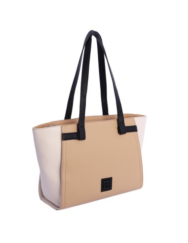 BOLSO-SHOPPER-BEIGE-BLANCO-ROTO.NEGRO-ASAS-HOMBRO-COMPARTIMENTO-TRASERO-CIERRE-CREMALLERA-DON-ALGODÓN
