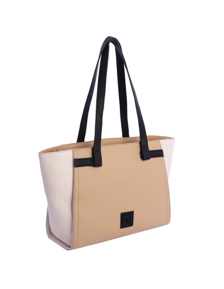 BOLSO-SHOPPER-BEIGE-BLANCO-ROTO.NEGRO-ASAS-HOMBRO-COMPARTIMENTO-TRASERO-CIERRE-CREMALLERA-DON-ALGODÓN