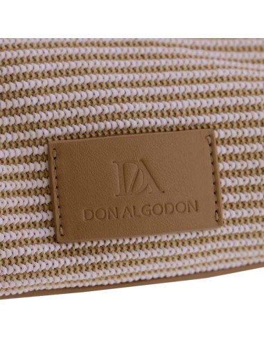 SHOPPER-BICOLOR.RAYAS-HORIZONTALES-BEIGE-BLANCAS-ASAS-HOMBRO-LOGO-PARCHE-MARRÓN-DON-ALGODÓN