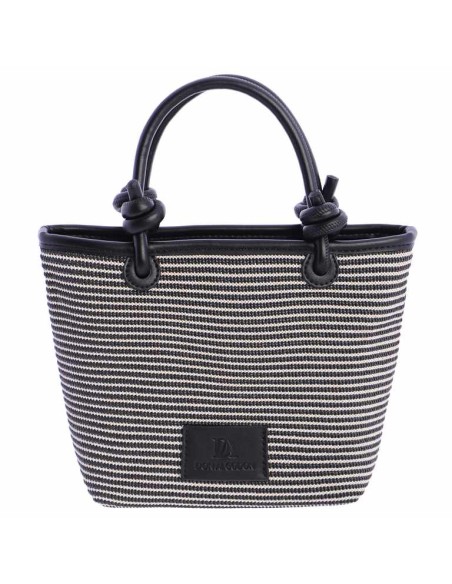 BOLSO-MANO-BICOLOR.RAYAS-HORIZONTALES-NEGRAS-BLANCAS-ASAS-MANO-LOGO-PARCHE-NEGRO-DON-ALGODÓN