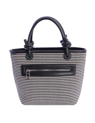 BOLSO-MANO-BICOLOR.RAYAS-HORIZONTALES-NEGRAS-BLANCAS-ASAS-MANO-LOGO-PARCHE-NEGRO-DON-ALGODÓN