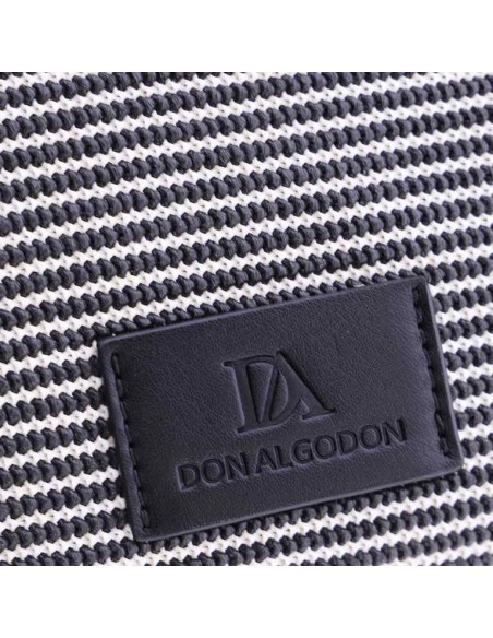 BOLSO-MANO-BICOLOR.RAYAS-HORIZONTALES-NEGRAS-BLANCAS-ASAS-MANO-LOGO-PARCHE-NEGRO-DON-ALGODÓN